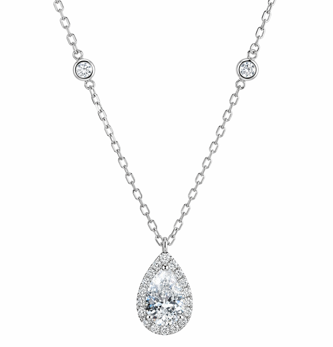 0.75 Carats Halo Pear Diamond Station Pendant